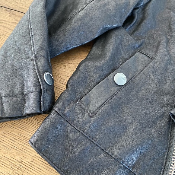 Zara leather-like black biker jacket, Girls size 4 - Picture 6 of 6